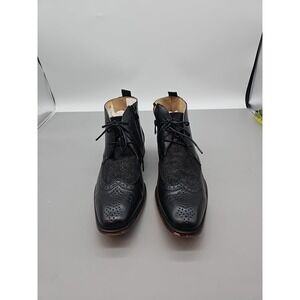 Mens High Top Boot Gino Vitale Leather Wingtip Zip Herringbone Tweed Black Sz 8.